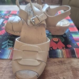 Lotta From Stockholm Beige Leather Clog Sandals with Buckle